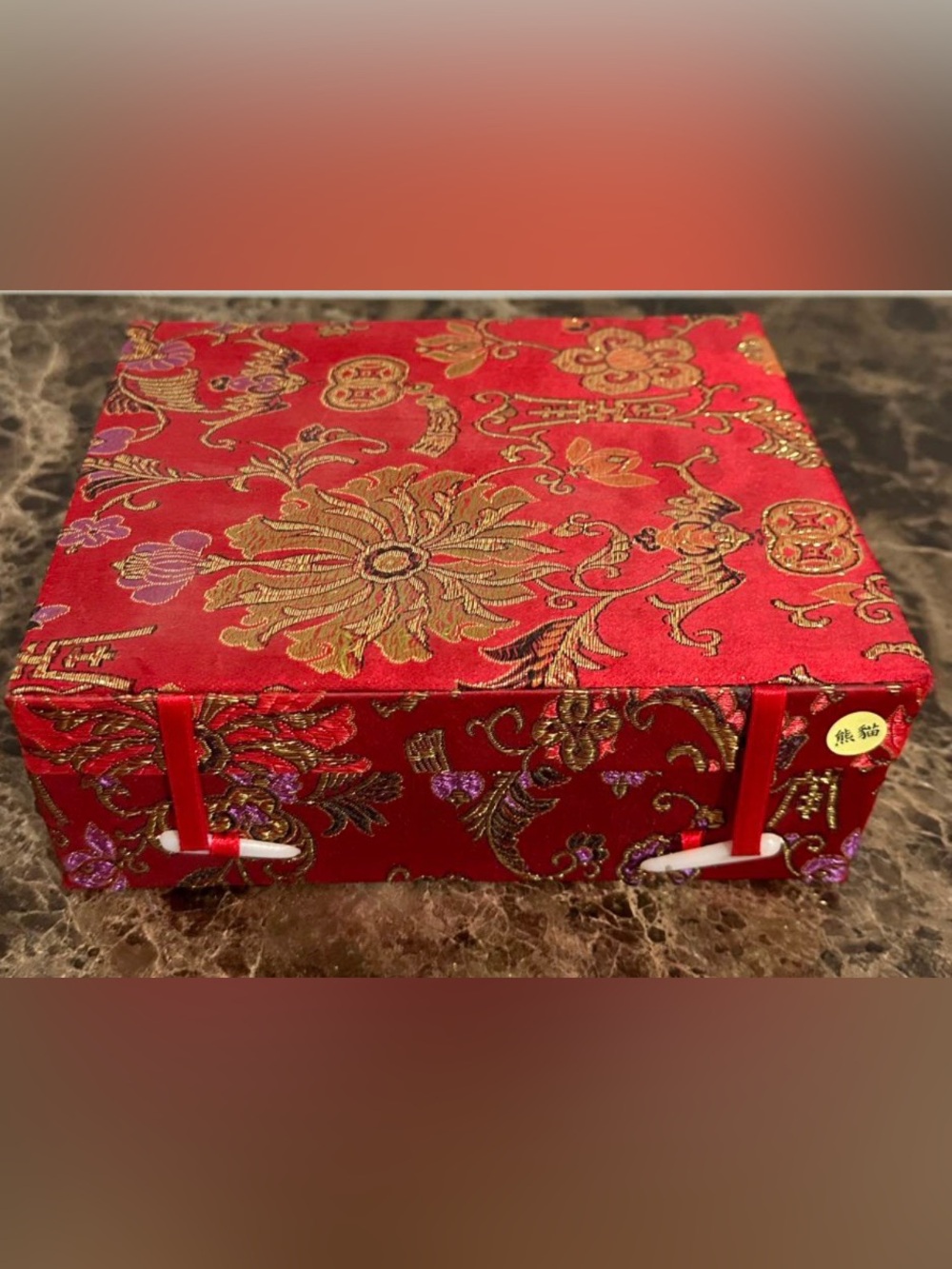 Vintage Chinese Porcelain Miniature Panda Tea Set in Original Red Brocade Box - Picture 3 of 8